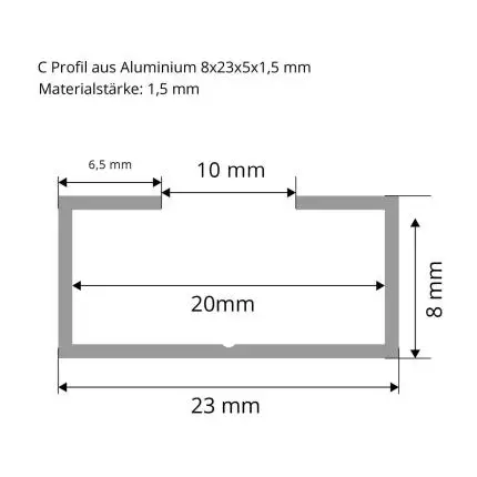 C-Profil aus Aluminium 8x23x5 mm in 1-5 mm Stärke Masse