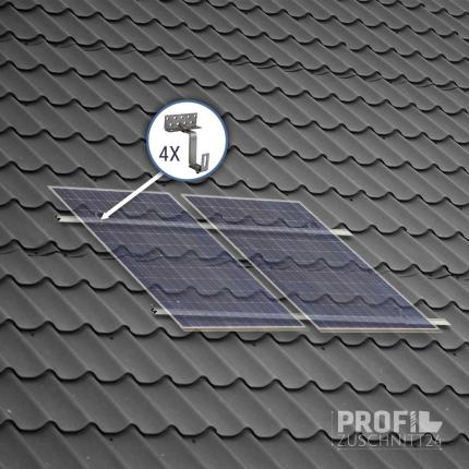 PV Ziegel Montageset XL Schwarz für 2 Module Dachansicht
