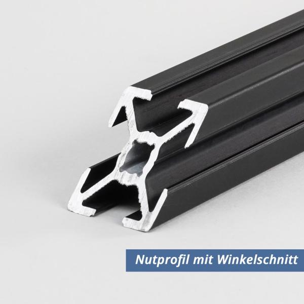 Nutprofil aus Aluminium 20x20 mm Schwarz Winkelschnitt